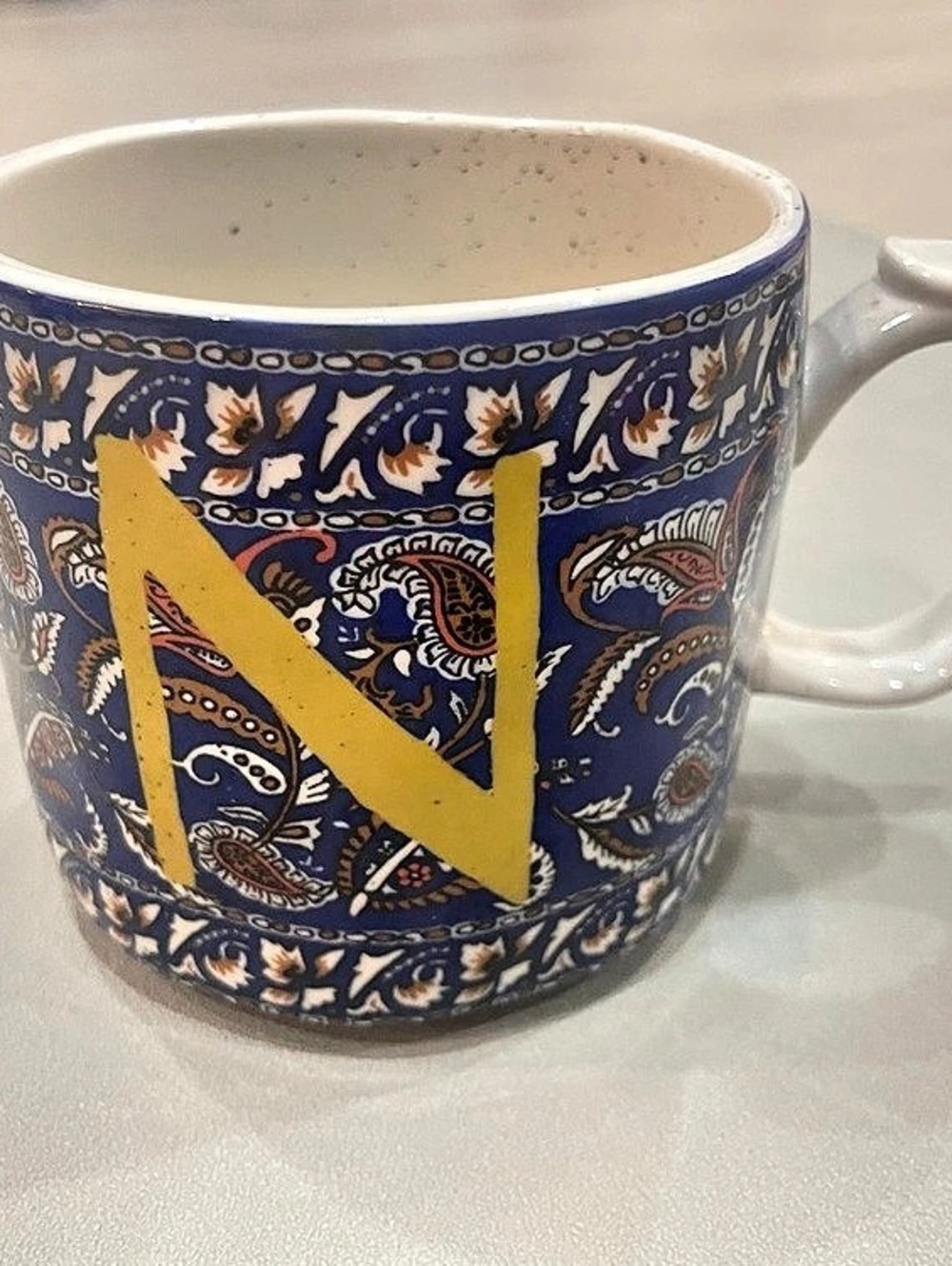 Anthropologie Monarch Monogram Mug Blue & White